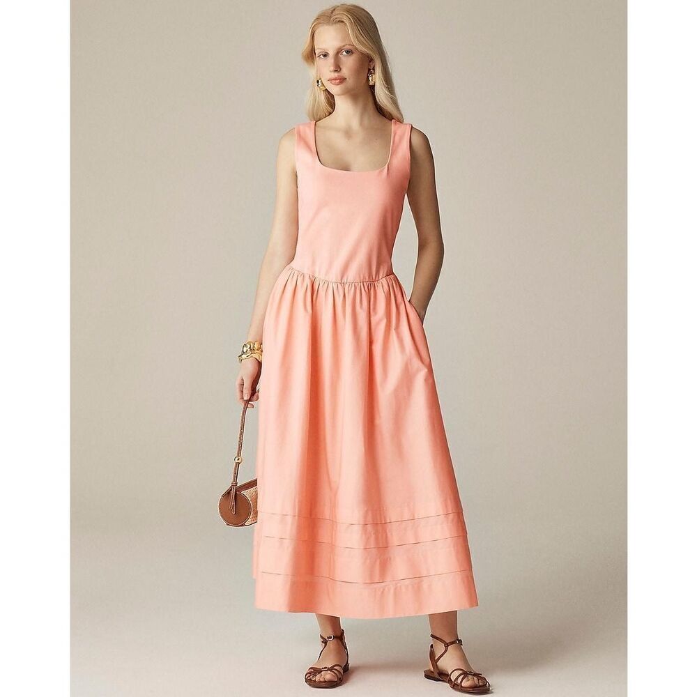 J. Crew Drop-Waist Mixy Dress in Brilliant Peony Coral Pink Size S NWT CJ497